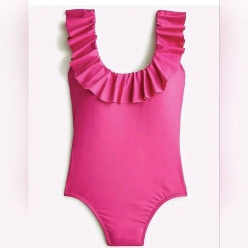 J. Crew Size 6 Hot Pink Fuschia Ruffle Scoop Solid One Piece Beach Swimsuit